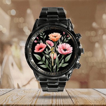 Discover Meadows Whisper Watercolor Wildflower Bouquet Calendar Steel Band Watch