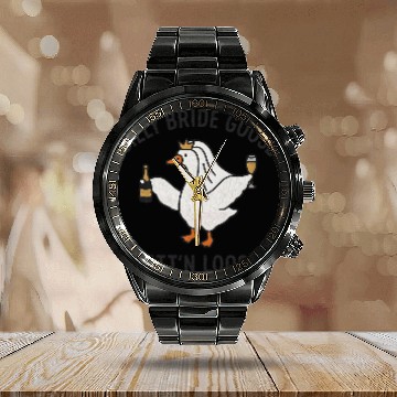 Discover Embroidered Silly Goose Bride Funny Goose Lover Calendar Steel Band Watch