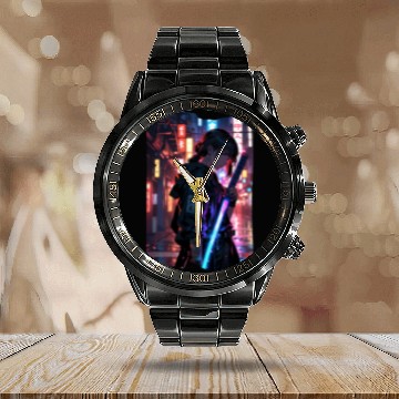 Discover Cyberpunk Samurai Girl Calendar Steel Band Watch