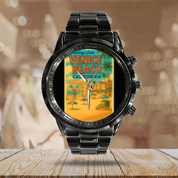 Discover Venice Beach Vintage Postcard Calendar Steel Band Watch