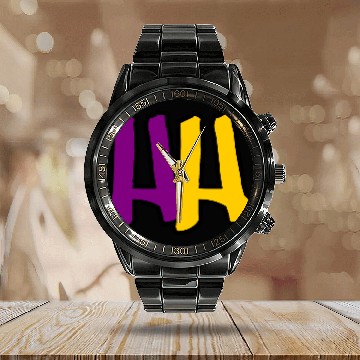 Discover HH Logo – Old School Vibes in Purple & Gold Calendar Steel Band Watch