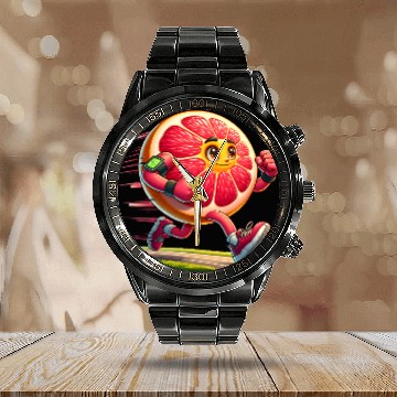 Discover Running Grapefruit Power – Sporty Citrus in Motion Calendar Steel Band Watch