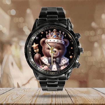 Discover Royal Teddy Bear Magic – Crowned Cutie with Sparkl Calendar Steel Band Watch