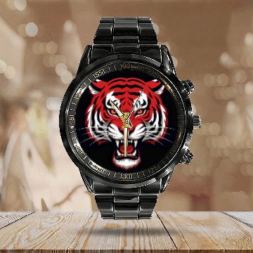 Discover Savage Red Tiger Head – Fierce Wild Beast Calendar Steel Band Watch