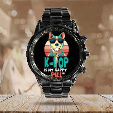 Discover Kpop Happy Pill Corgi Dog Korean Pop Merch K-pop M Calendar Steel Band Watch
