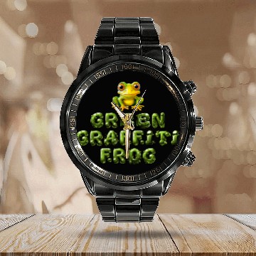 Discover Green Graffiti Frog  Yes, that's me! Calendar Steel Band Watch