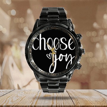 Discover Choose Joy Motivational Typography Calendar Steel Band Watch