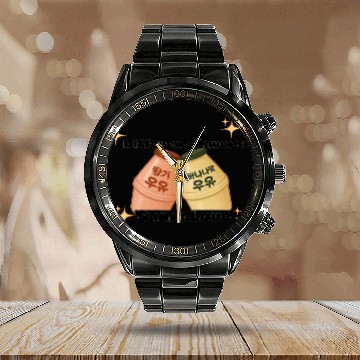 Discover Cute Korean Strawberry and Banana Milk Design Calendar Steel Band Watch