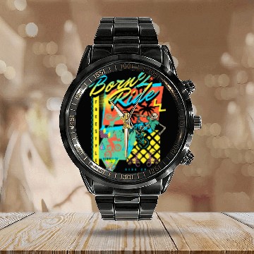 Discover Born 2 Ride - freestyle Bike 90s Retro Design Calendar Steel Band Watch
