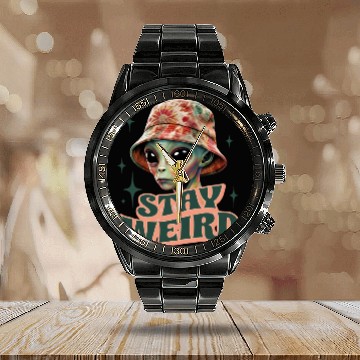 Discover Stay Weird Alien Tie-Dye Bucket Hat Calendar Steel Band Watch