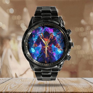 Discover Bright Magician With Energy Aura In Neon Colors Calendar Steel Band Watch