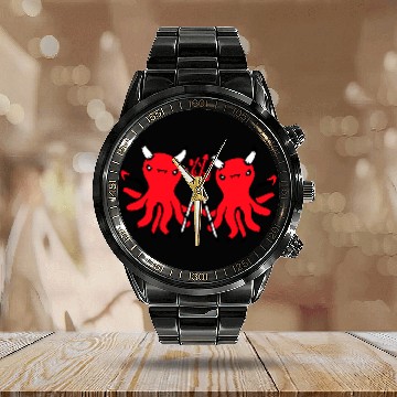 Discover 2 octopus devil hell team friends satan evil sweet Calendar Steel Band Watch