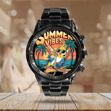 Discover Summer Vibes Tropical Cockatoo Beach Relaxation Calendar Steel Band Watch