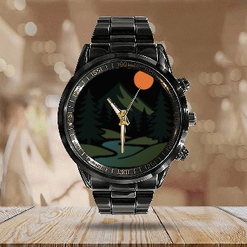 Discover Scenic Nature View – Peaceful Landscape design Calendar Steel Band Watch