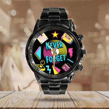 Discover Never Forget 90s Retro Nostalgia Calendar Steel Band Watch