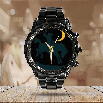 Discover Wild West Night Cowboy Calendar Steel Band Watch