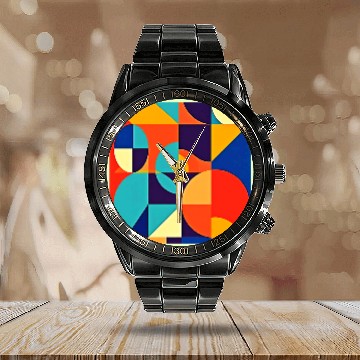 Discover Colorful Modern Geometry Calendar Steel Band Watch