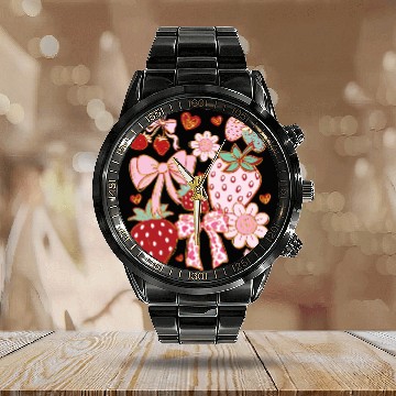 Discover Boho Strawberry Coquette Calendar Steel Band Watch