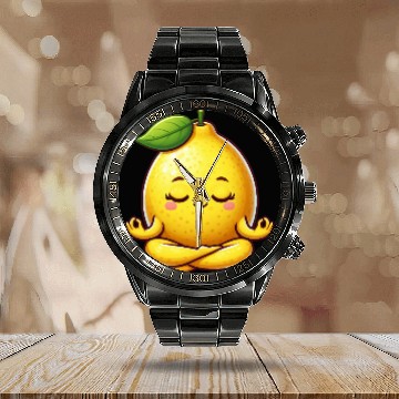 Discover Cute lemon yoga meditation relaxation cartoon Calendar Steel Band Watch