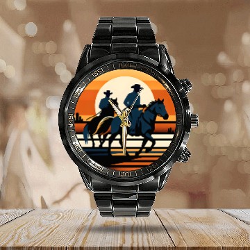 Discover Western Cowboys Silhouette Calendar Steel Band Watch