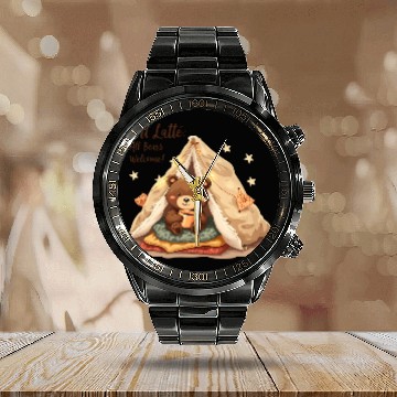 Discover Fort Latte - Cute Bear Cub & Cozy Coffee Fun Calendar Steel Band Watch