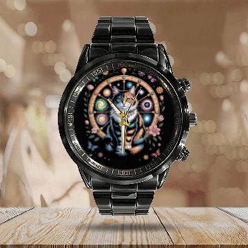Discover Wheel of Fortune Tarot Cat Art Calendar Steel Band Watch