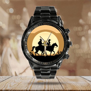 Discover Western Sunset Cowboy Ride Calendar Steel Band Watch