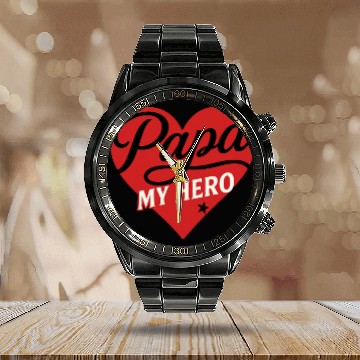 Discover Papa My Hero - Father's Day gift - Heart Design Calendar Steel Band Watch