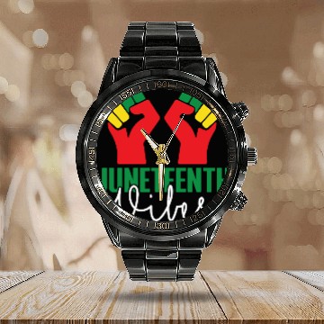 Discover Black Freedom Juneteenth Vibes Calendar Steel Band Watch