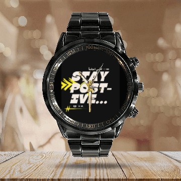 Discover Stay Positive | Motivational Aesthetic Calendar Steel Band Watch