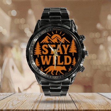 Discover Stay Wild – Nature Adventure Design Calendar Steel Band Watch