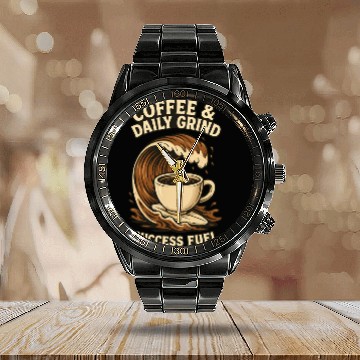 Discover Coffee and Daily Grind Motivation Calendar Steel Band Watch