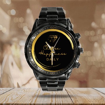 Discover Choose Happiness Luxury Design - Gold Empowerment Calendar Steel Band Watch