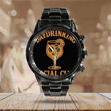 Discover Daydrinking Soociial Clubb – Funny Cocktail Design Calendar Steel Band Watch