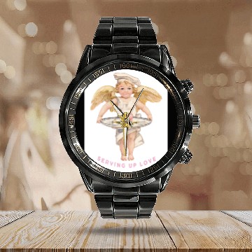 Discover Chef Cook Valentine SERVING UP LOVE Cupid Angel Calendar Steel Band Watch