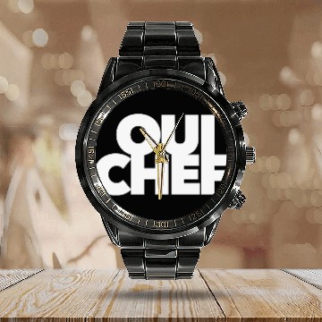 Discover funny Oui Chef restaurant boss staff sous employee Calendar Steel Band Watch