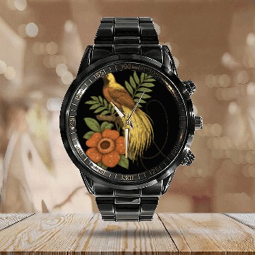 Discover Bird of Paradise Rafflesia Calendar Steel Band Watch