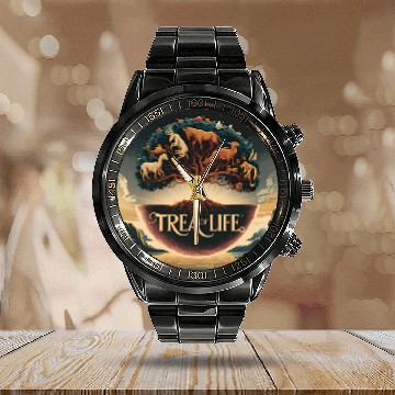 Discover Sacred Tree of Life Calendar Steel Band Watch