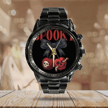 Discover Spooky Skull Cherry Bow Halloween Calendar Steel Band Watch