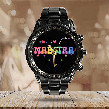 Discover Teacher Maestra Spanish Teacher Heart Calendar Steel Band Watch