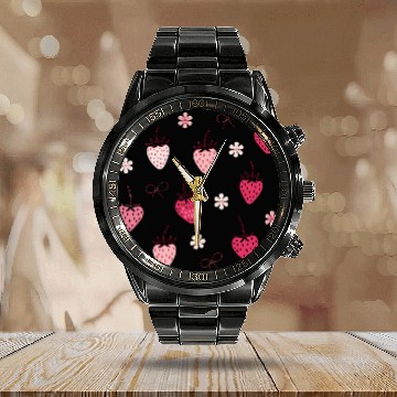 Discover Strawberry Seamless Pattern Summer Vacation Calendar Steel Band Watch