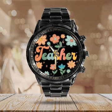 Discover Teacher Wildflower Floral Teacher Calendar Steel Band Watch