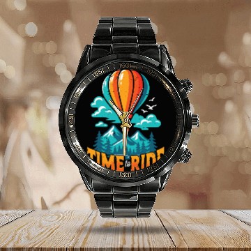Discover Hot Air Ballooning Time To Ride Balloon Aircraft Calendar Steel Band Watch