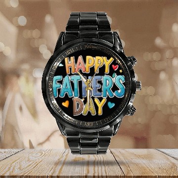 Discover Happy father's day color letter design, 3d design Calendar Steel Band Watch