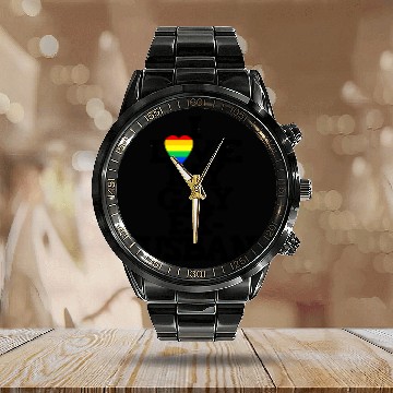 Discover Rainbow Heart I Love My Gay Ex-Husband LGBTQ+ Ally Calendar Steel Band Watch