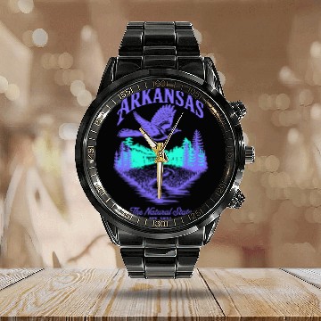 Discover Arkansas Natural State Icons Calendar Steel Band Watch
