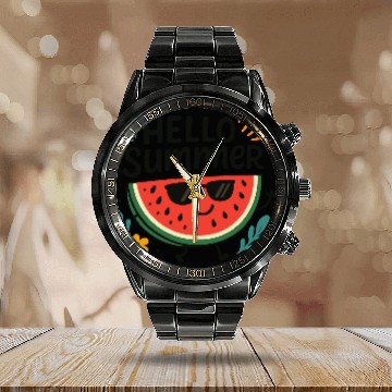 Discover Hello Summer Watermelon Fun Calendar Steel Band Watch