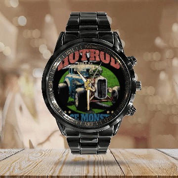 Discover Hot Rod Monster Retro Race Calendar Steel Band Watch