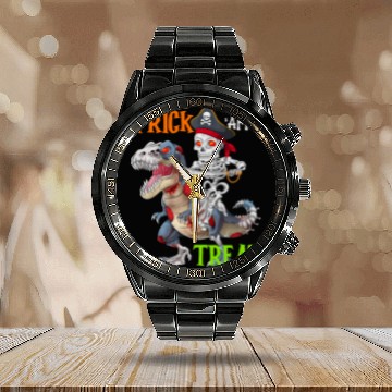 Discover Halloween Zombie T rex Pirate Skeleton Trick Treat Calendar Steel Band Watch