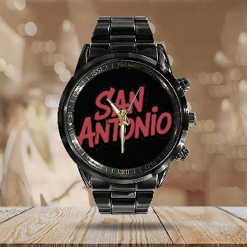 Discover San Antonio Text Design Calendar Steel Band Watch